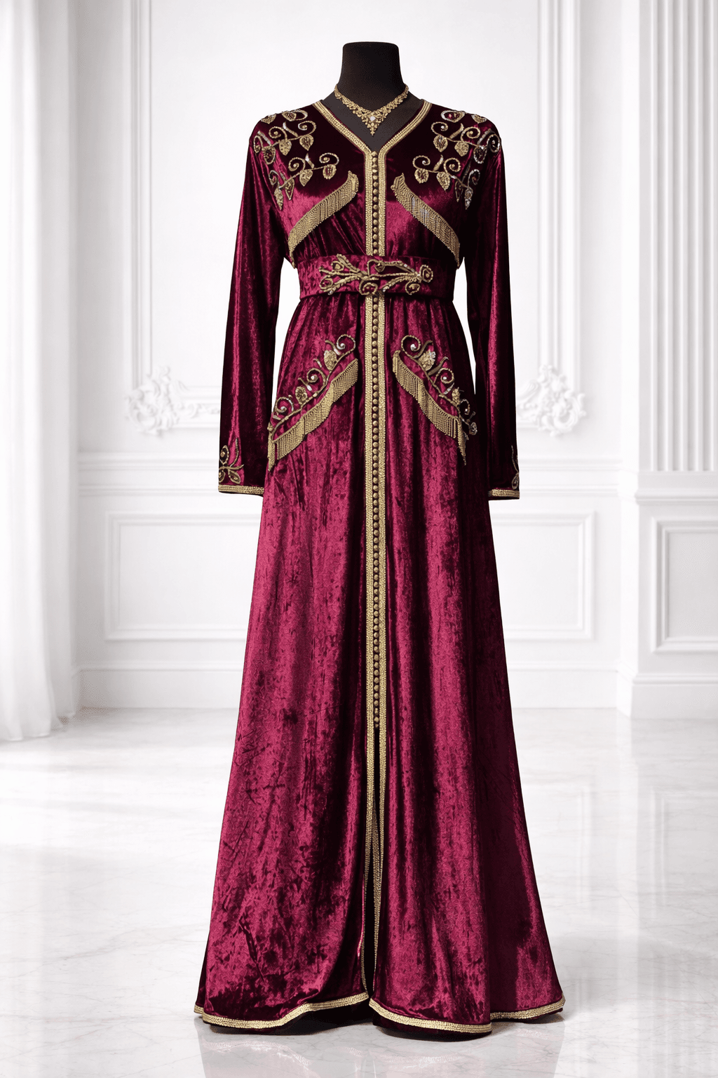 Caftan velours bordeaux et or